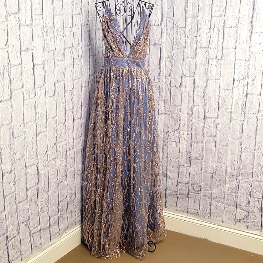 Soieblu Blue and Gold Evening Gown